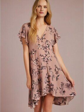 Alter’d State Feminine Floral wrap short sleeve Boho Dress Romantic Fairy Sz L